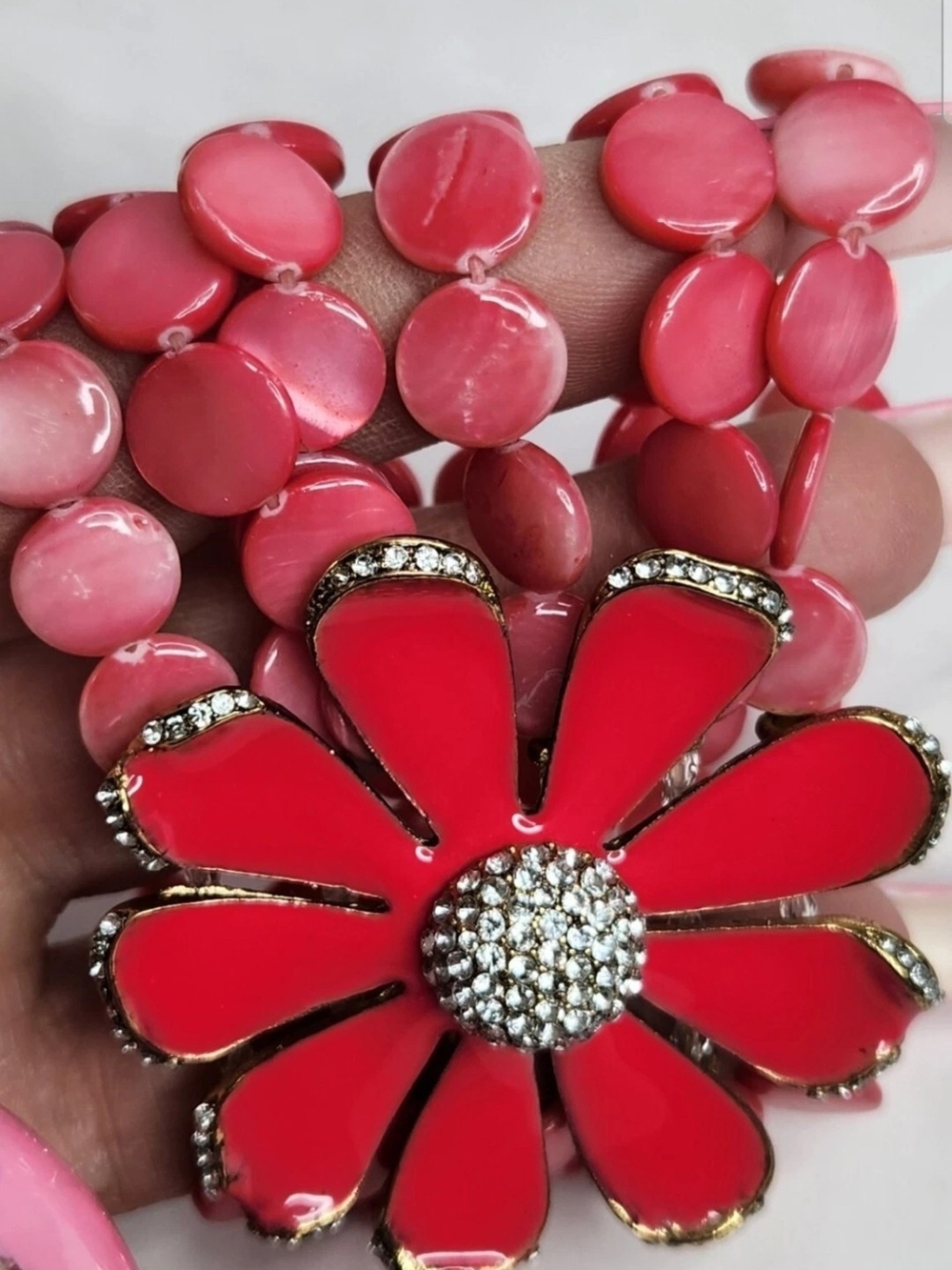 NORDSTROM SEQUIN NYC Pink Flower  Acrylic Beaded Stretch Bracelet